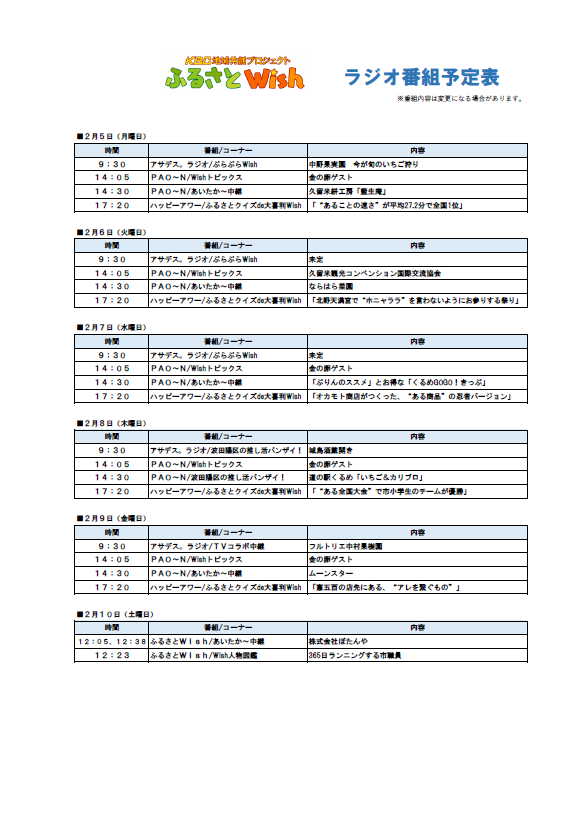 （最新）ラジオ番組表0202